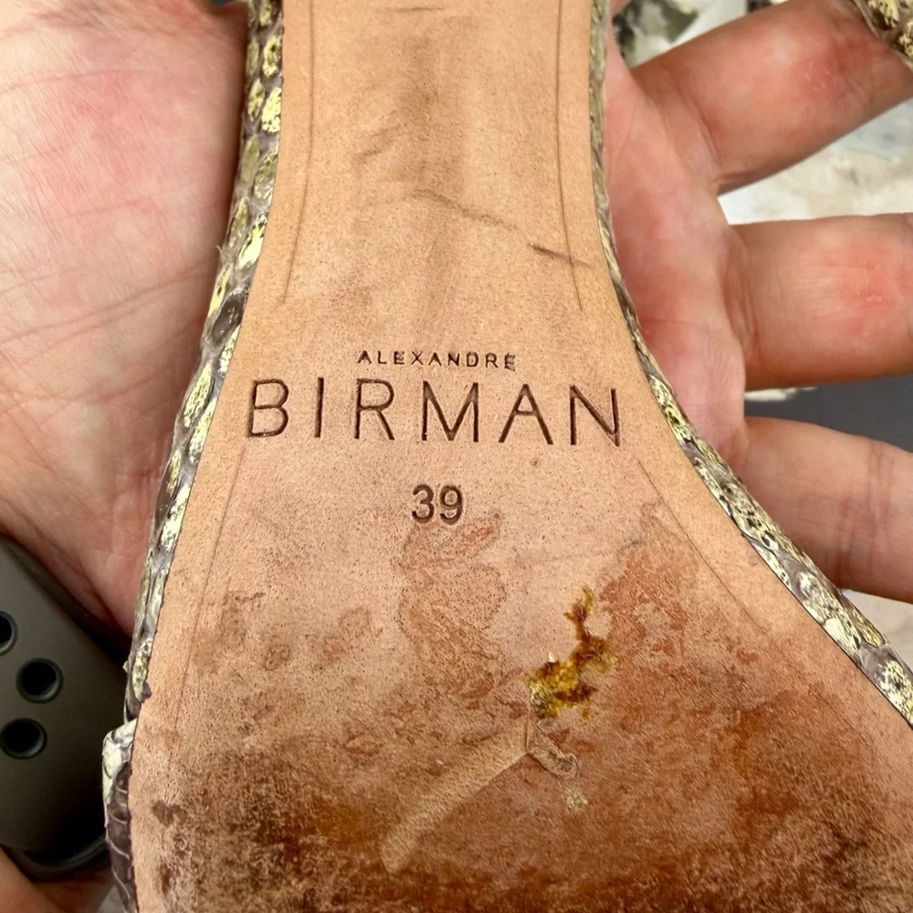 Alexandre Birman Clarita Leather Ankle-Tie Sandals in Snakeskin Size 9.